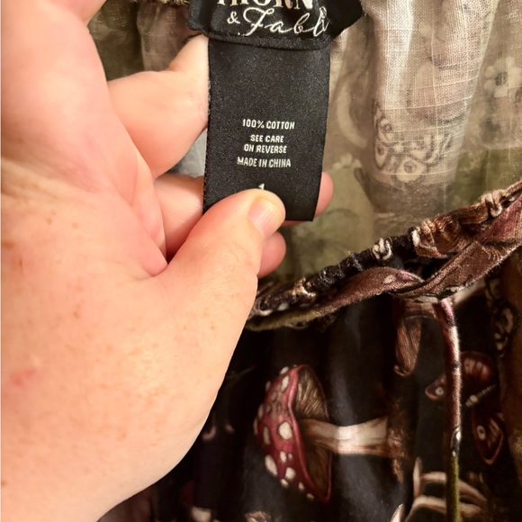 Forest Creature Patchwork Skirt with Mushrooms, Flora, Frogs, Raccoons - Picture 5 of 6